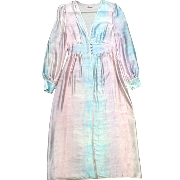 Hill House 100% Mulberry Silk Tati Duster Soft Pink and Blue Dress - Picture 2 of 9